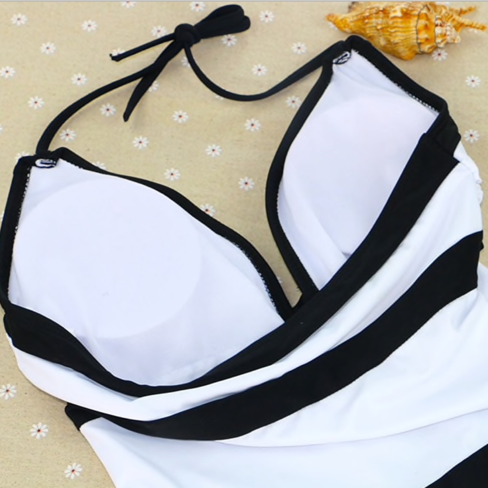 Sexy Strappy Color Block One Piece Swimsuit White - Picture 6 of 8